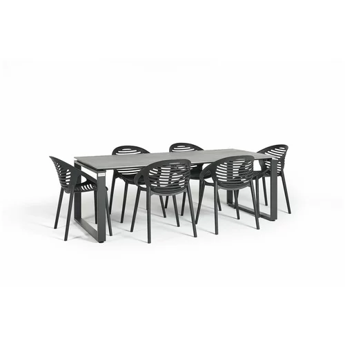 Bonami Selection Vrtni blagovaonski set za 6 osoba s crnim stolicama Joanna i stolom Strong, 210 x 100 cm