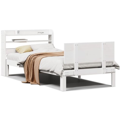 vidaXL Posteljni okvir z vzglavjem bel 100x200 cm trdna borovina Cene