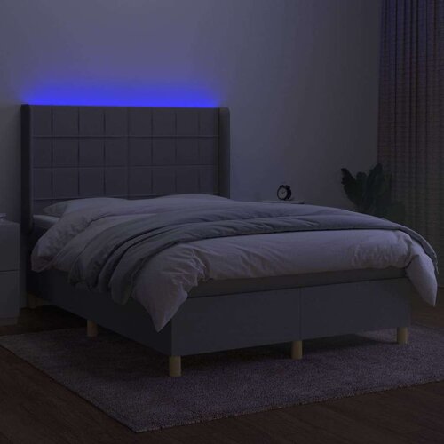  Krevet box spring s madracem LED svjetlosivi 140x200 cm tkanina Slike