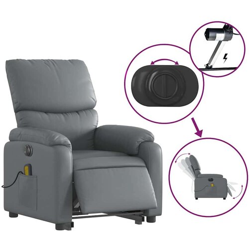 VidaXL Električni masažni naslonjač na podizanje od umjetne kože siva Slike