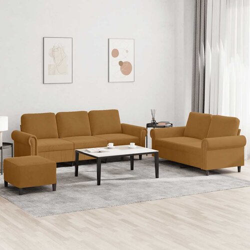  3-dijelni set sofa s jastucima smeđi bar&scaron;unasti Cijene
