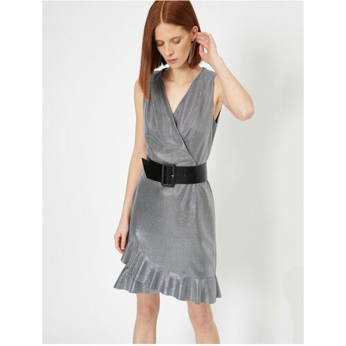 Koton Women&amp;#039;s Silvery Evening Dress, Double Breasted Ruffles Sleeveless Mini. Slike