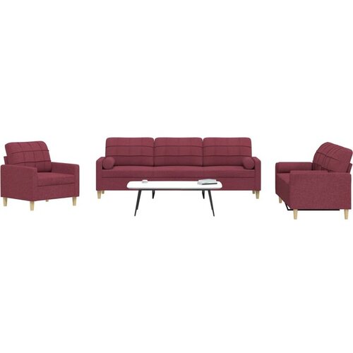 VidaXL 3-dijelni set sofa s ukrasnim jastucima boja vina od tkanine Slike