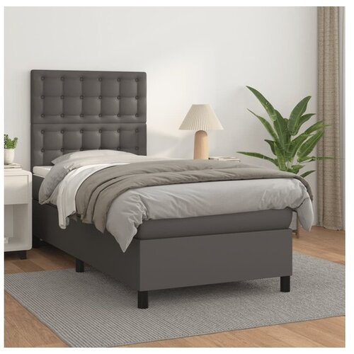  Box spring postelja z vzmetnico siva 80x200 cm umetno usnje Cene