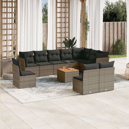 vidaXL 11-dijelni set vrtnih sofa od poliratana s jastucima sivi Cene