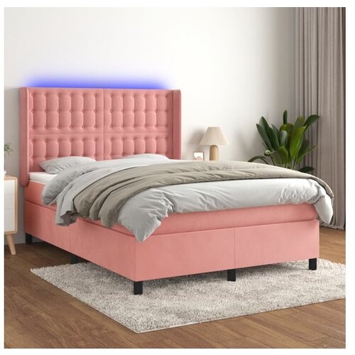 VidaXL Box spring postelja z vzmetnico LED roza 140x190 cm ž Slike