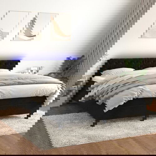 VidaXL Krevet box spring s madracem LED crni 140x200 cm bar&amp;scaron;un Slike