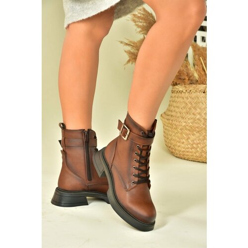 Fox Shoes Tan Women's Ankle Boots With Metal Buckles Slike