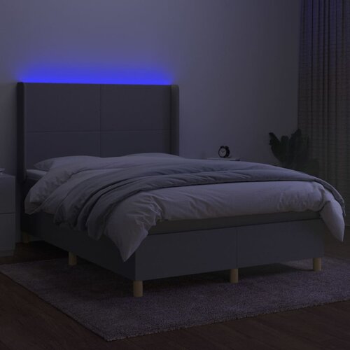  Krevet box spring s madracem LED svjetlosivi 140x200 cm tkanina Slike