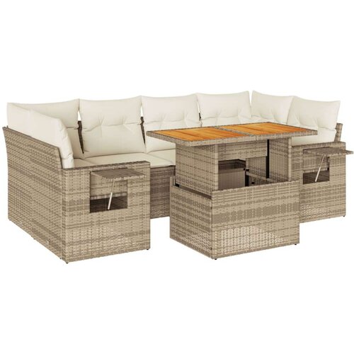 VidaXL 7-dijelni set vrtnih sofa od poliratana s jastucima bež Slike