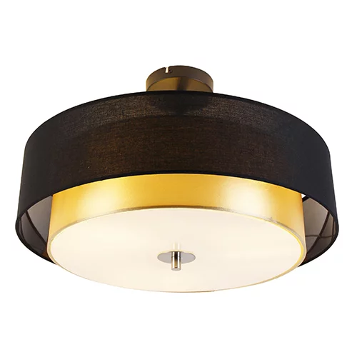 QAZQA Moderna stropna svetilka črna z zlatom 50 cm 3-luč - Drum Duo