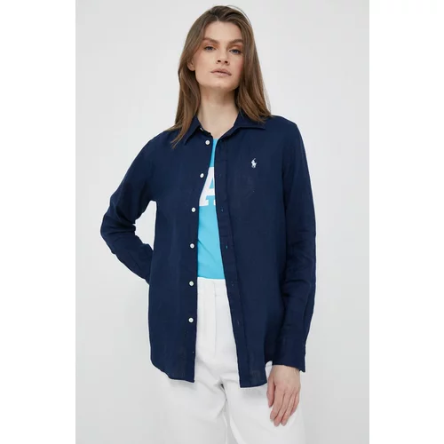 Polo Ralph Lauren Lanena srajca mornarsko modra barva