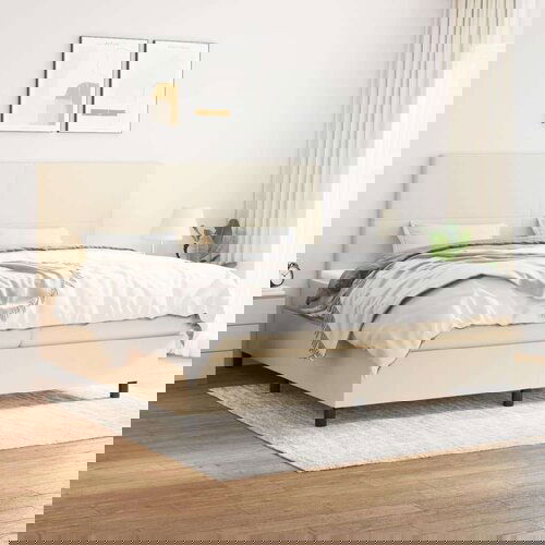  Box spring postelja z vzmetnico krem 200x200 cm blago, (21118414) Cene