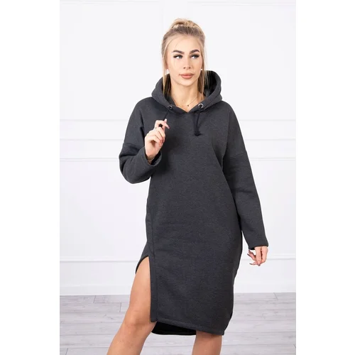 Kesi Dress with a hood and a slit on the side graphite melange