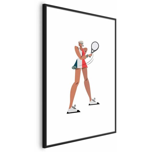  Plakat - Tennis Player with a Racket on a White Background - Illustration 29.7x42 Crni okvir s margom Cene