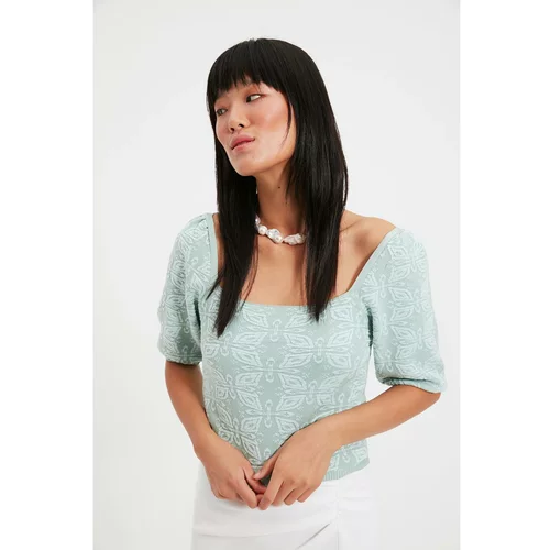 Trendyol Mint Square Collar Jacquard Knitwear Sweater