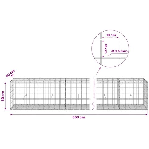  Gabion s žicom debljine 3 5 mm i mrežom 10x10 cm 850x50x50 cm - 50 cm 50 cm 850 cm Slike