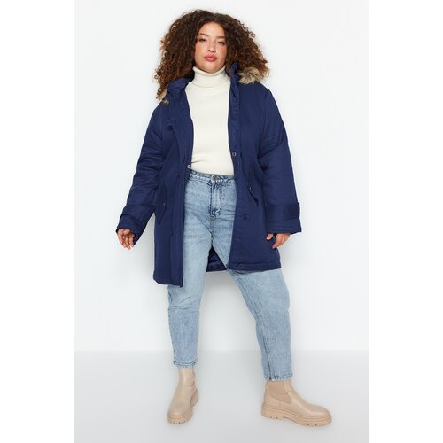 Trendyol curve navy blue fur hooded parka & coat Slike