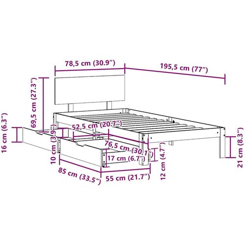 vidaXL Okvir kreveta s ladicama bez madraca 75x190 cm Cene