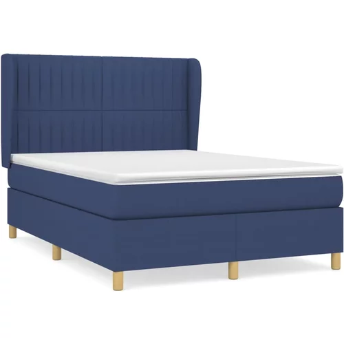 vidaXL Box spring postelja z vzmetnico modra 140x200 cm blago, (20894864)