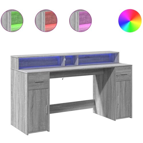  Radni stol s LED svjetlima siva boja hrasta 160x55x91 cm drveni Slike