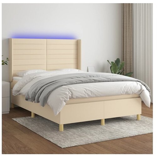 vidaXL Box spring postelja z vzmetnico LED krem 140x190 cm b Cene