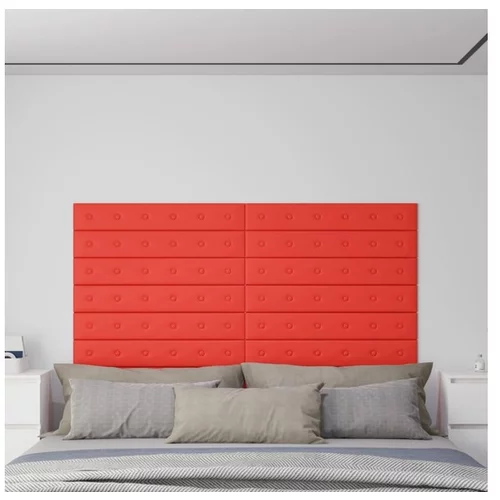  Stenski paneli 12 kosov rdeči 90x15 cm umetno usnje 1,62 m²