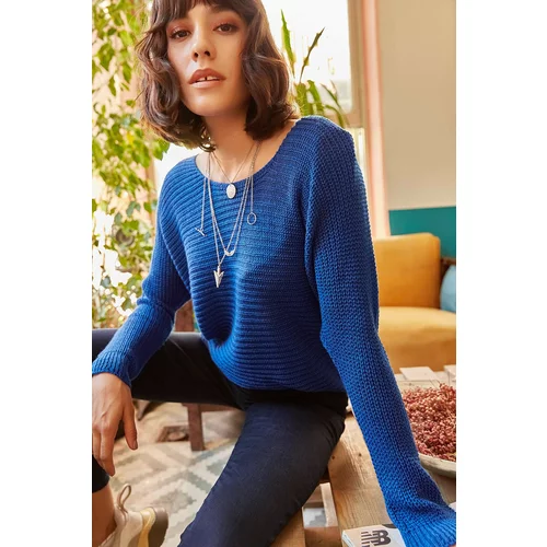 Olalook Women's Sax Blue Thessaloniki Loose Knitwear Sweater