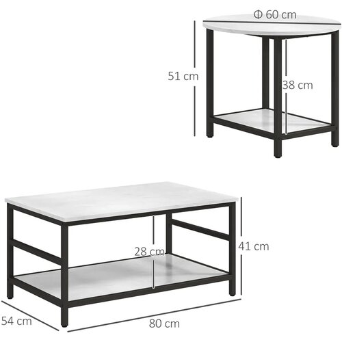  Set stolića za kavu 2 pomoćna stolića mramorni izgled podesive noge čelik crno/bijelo Slike