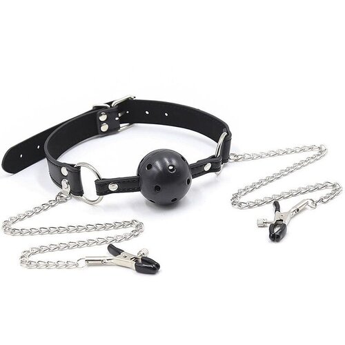Ohmama Fetish Breatherable Ball Gag With Nipple Clamps Cene
