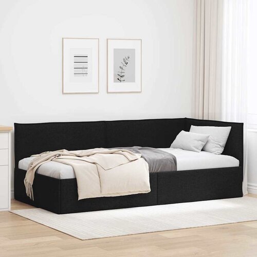 VidaXL Kutni okvir kreveta s uzglavljem Crna 90 x 200 cm tkanina Slike