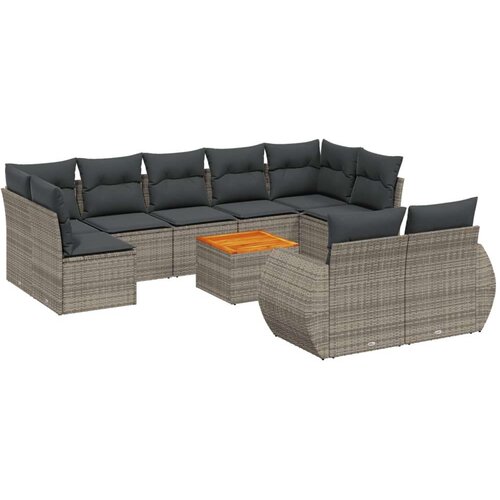 vidaXL 10-dijelni set vrtnih sofa od poliratana s jastucima sivi Cijene