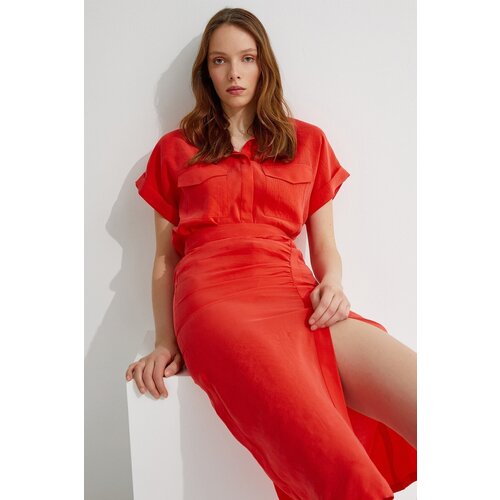 Koton Women&amp;#039;s Red Short Sleeve Shirt with Pocket, 1yak63850ew Slike