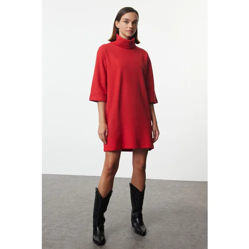 Trendyol Red Turtleneck Shift/Straight Mini Thessaloniki Long Sleeve Knitted Dress