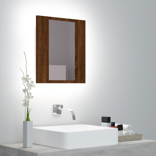 VidaXL LED kopalni&amp;scaron;ka omarica z ogledalom rjavi hrast 40x12x45 cm Slike