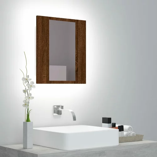 vidaXL LED kopalniška omarica z ogledalom rjavi hrast 40x12x45 cm