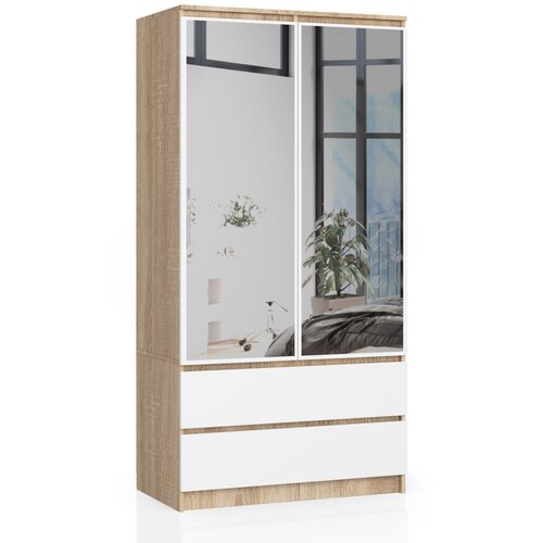 AKORD SZAFA S90 2D 2SZ 2 ZRCALOM CLP PK SONOMA / BELO, (21713801) Cene