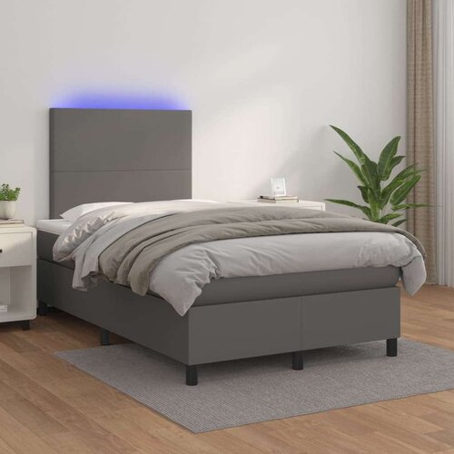  Box spring postelja z vzmetnico LED siva 120x200cm umetno usnje, (21295665) Slike