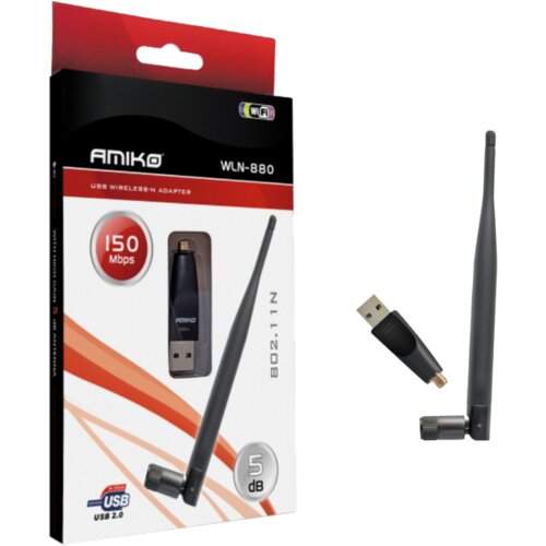 Amiko Wi-Fi mrežna kartica WLN-880, USB, 2.4 GHz, 5 dB, 150 Mbps Cijene