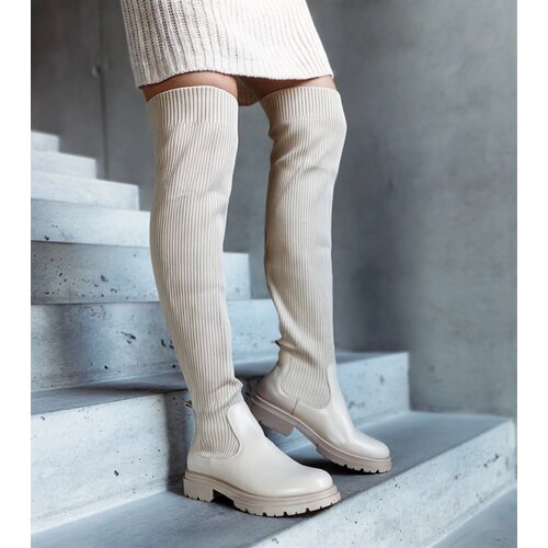 Gemre Beige long boots with elastic upper Daryla Slike