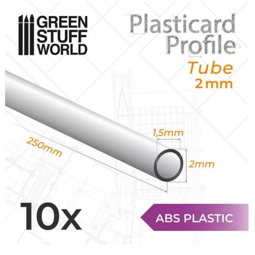 Green Stuff World Perfil Plasticard - Tubo Redondo 2mm PACK / ABS Round Tube profile 2mm PACK Slike
