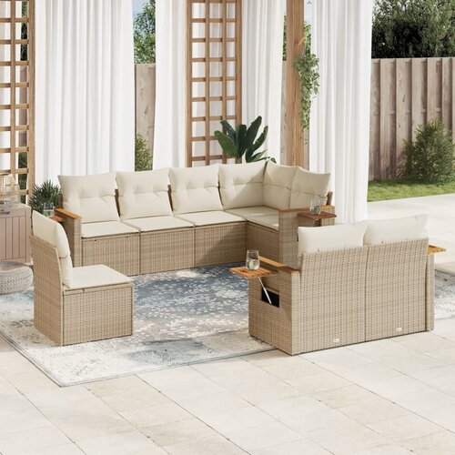 vidaXL 8-dijelni set vrtnih sofa od poliratana s jastucima bež Cijene