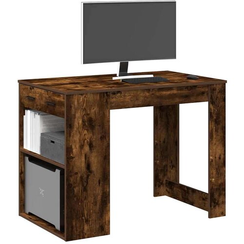 VidaXL Radni stol s ladicom i policom dimljeni hrast 102x62x77,5 cm Slike