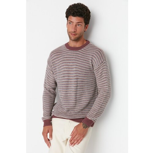 Trendyol Dried Rose Men Regular Crew Neck Jacquard Sweater Cene