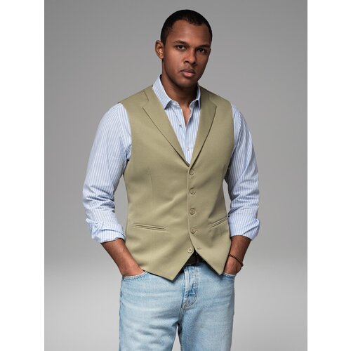 Ombre Fitted men&amp;#039;s structured knit vest with lapels - olive Slike