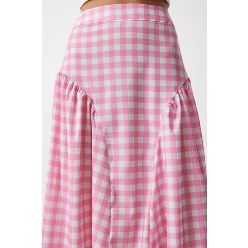  Women&amp;#039;s Pink Gingham Flounce Summer Poplin Skirt Slike