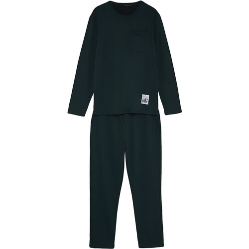 Trendyol Men's Green Regular Fit Tag Detailed Knitted Pajamas Set. Slike