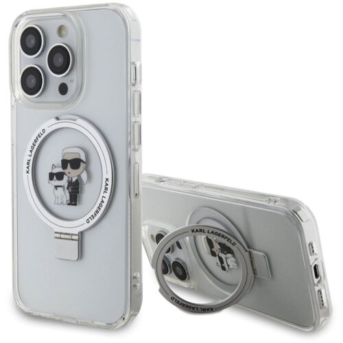 Karl Lagerfeld Originalen MagSafe ovitek iPhone 15 Pro Max - S stojalom - Karls full body - prozoren - KLHMP15XHMRSKCH Cene