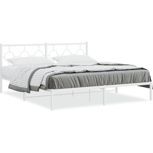 vidaXL Kovinski posteljni okvir z vzglavjem bel 183x213 cm Cene