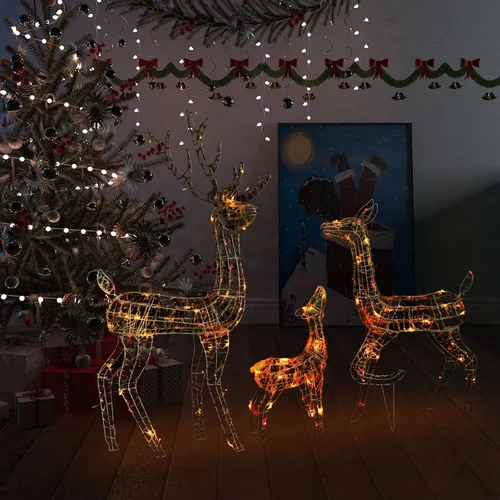 vidaXL Akrilna obitelj sobova božićni ukras 300 LED raznobojna